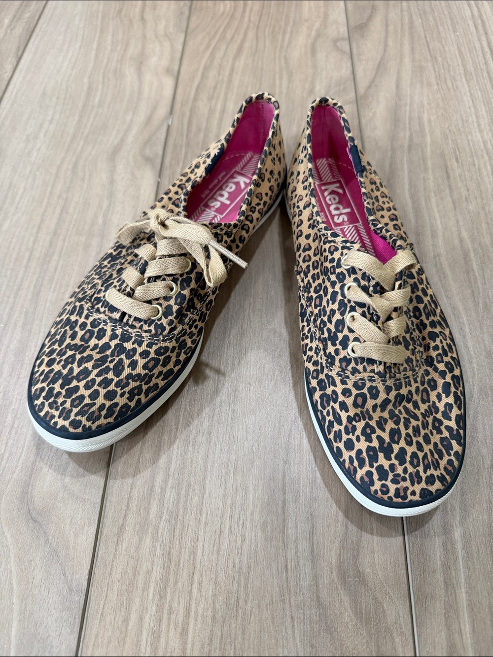 Keds Leopard Print Canvas Sneakers - Tan/Black with Pink Lining